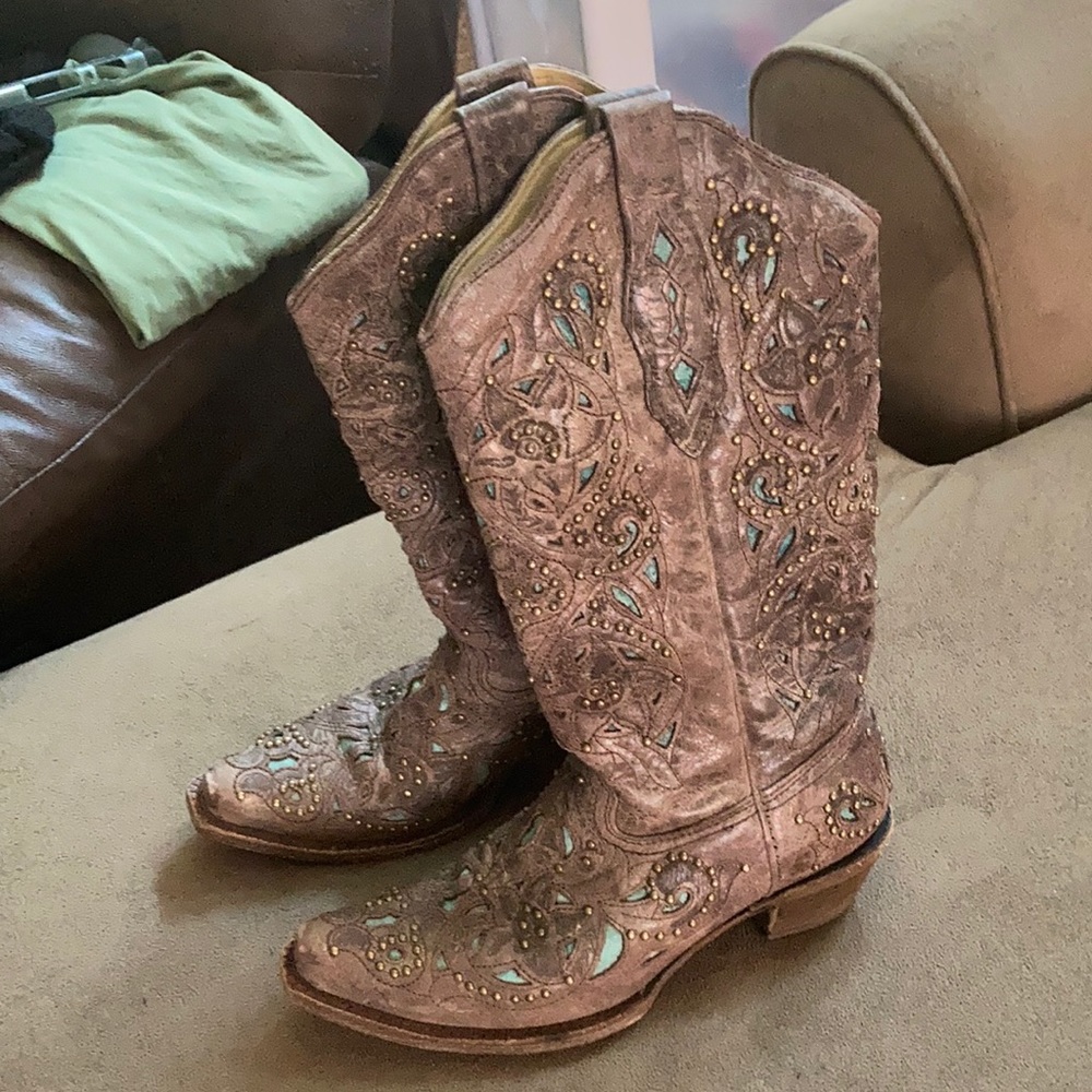 7.5 Corral Vintage Brown Turquoise Cowgirl Boots
